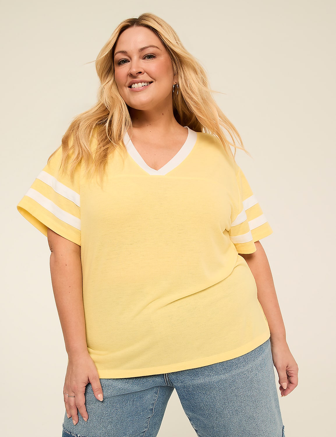 Short-Sleeve V-Neck Striped Tee Product Image 1