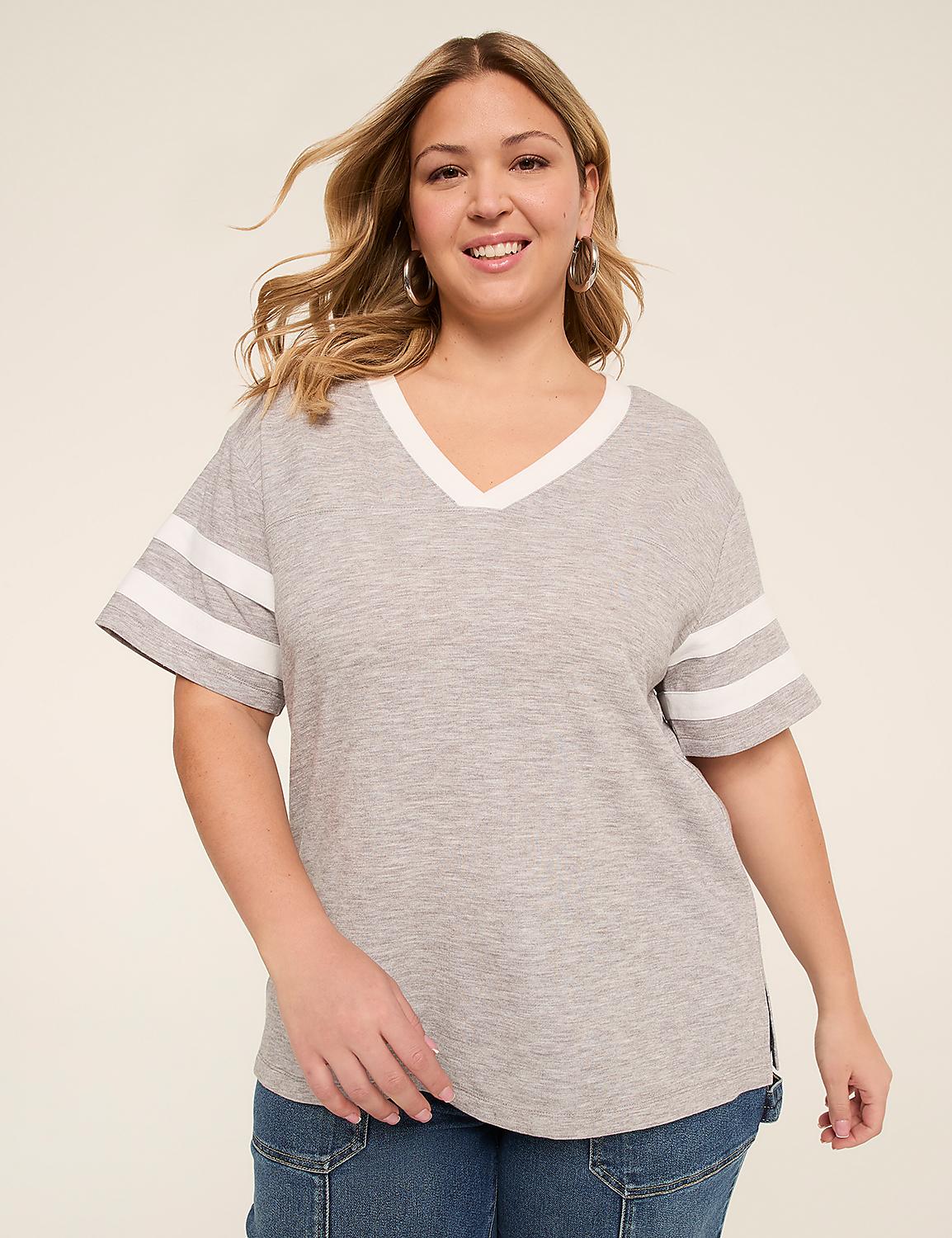 Short-Sleeve V-Neck Striped Tee Product Image 1