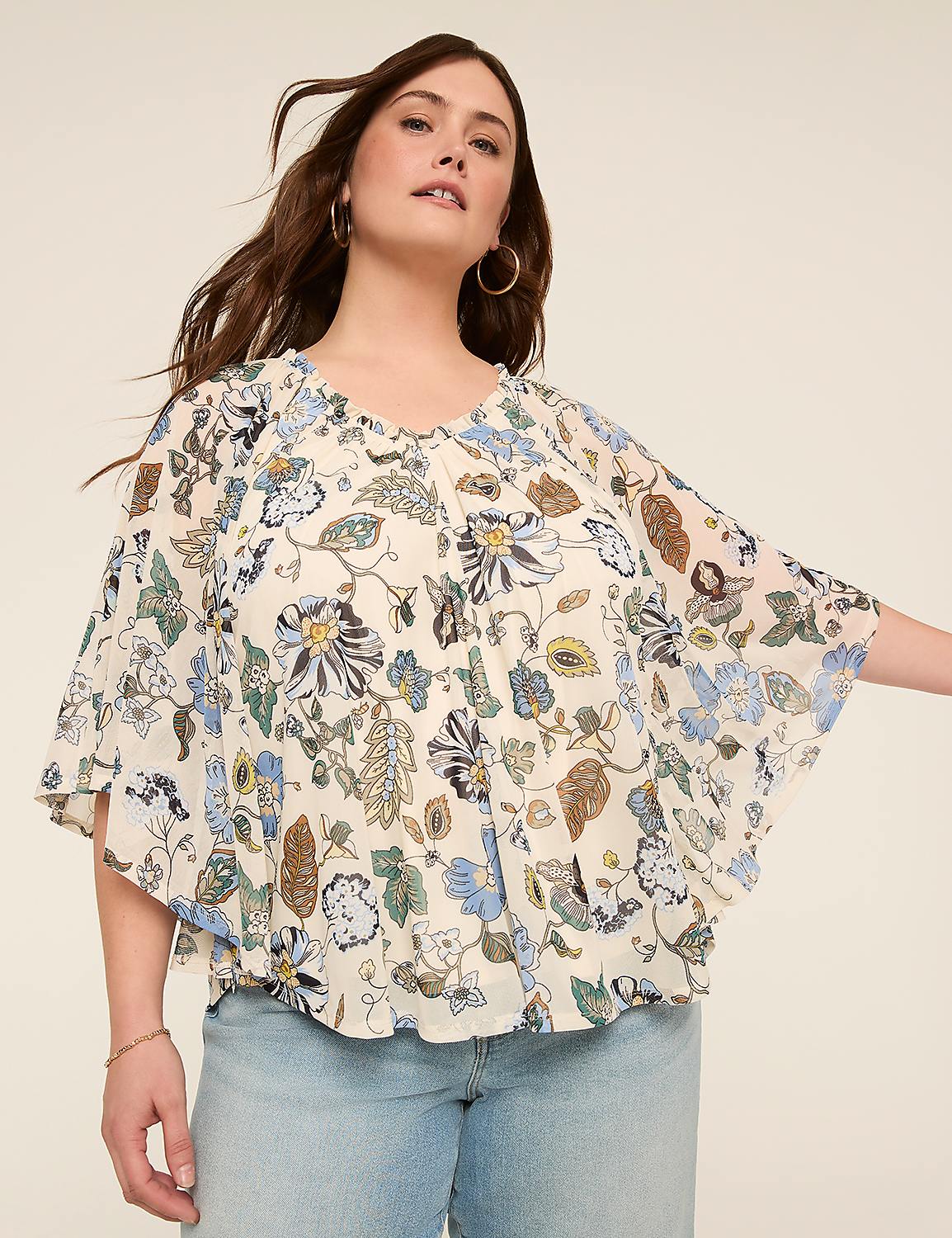 Ruffle V-Neck Mesh Circle Drama Top Product Image 1