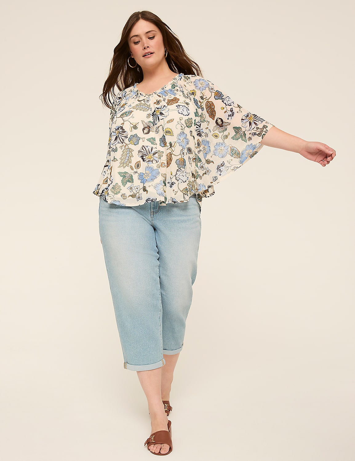 Ruffle V-Neck Mesh Circle Drama Top Product Image 3