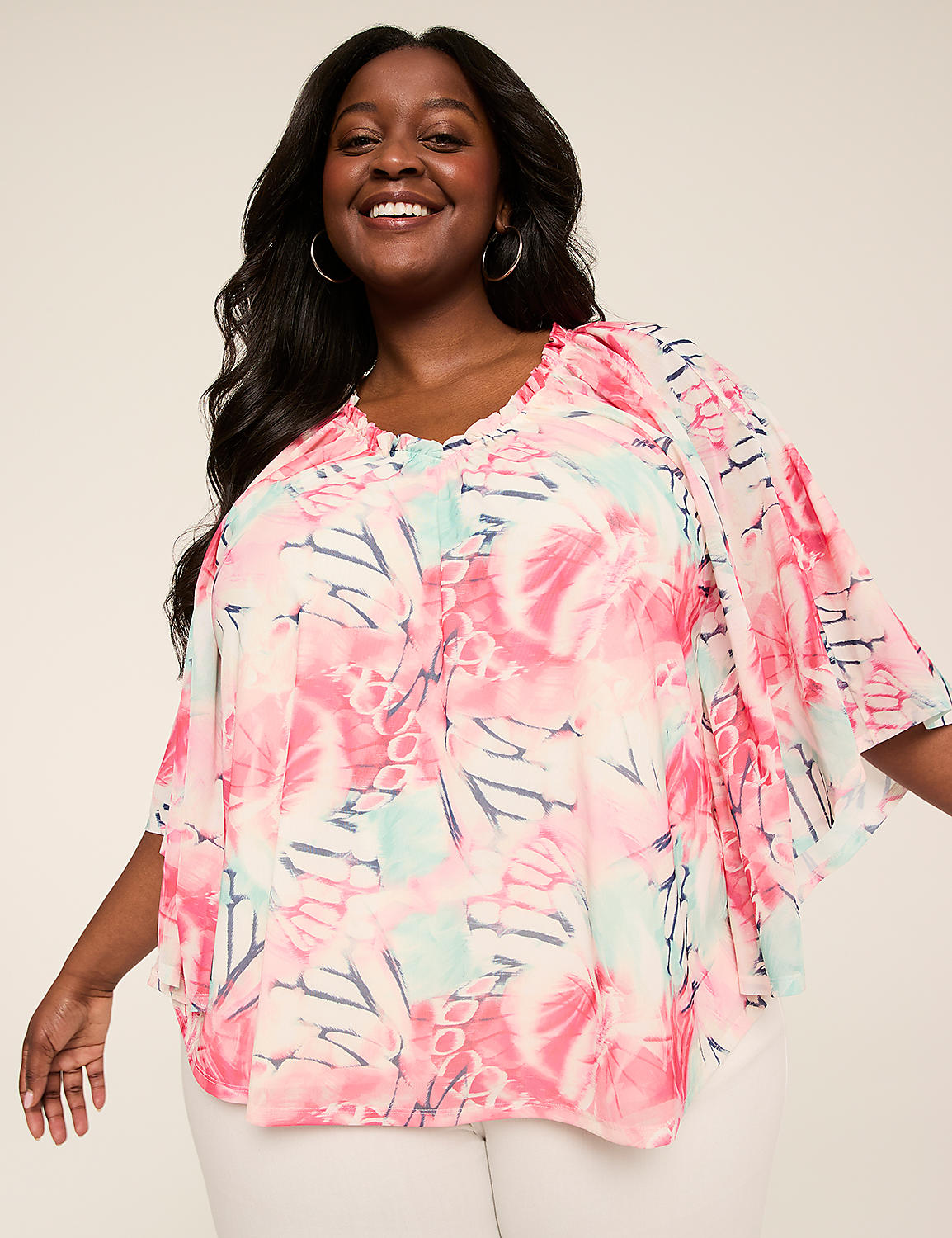 Ruffle V-Neck Mesh Circle Drama Top Product Image 1