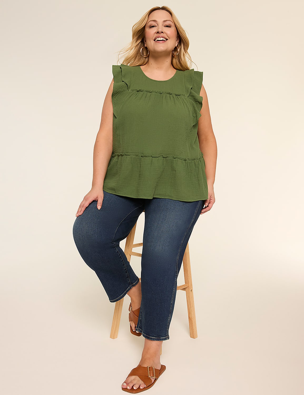 Ruffle Cap-Sleeve Popover Top Product Image 3
