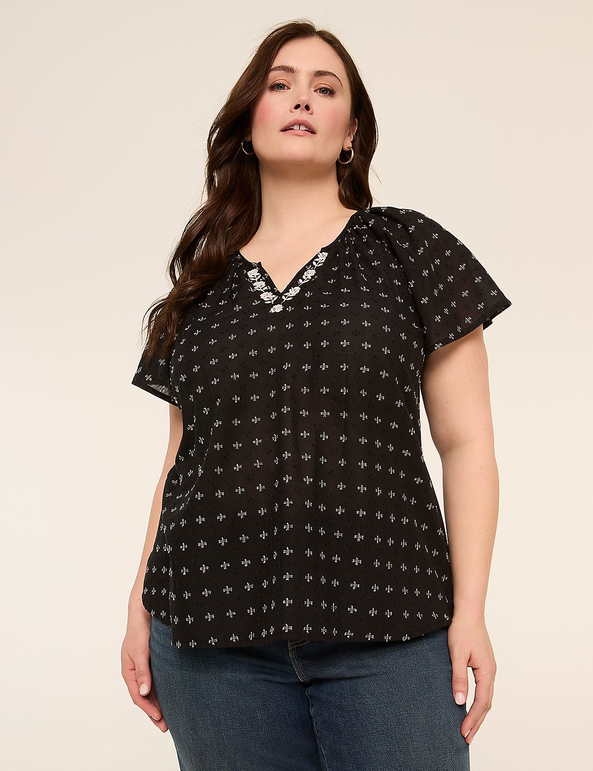 Short-Sleeve Notch-Neck Popover Blouse Product Image 1
