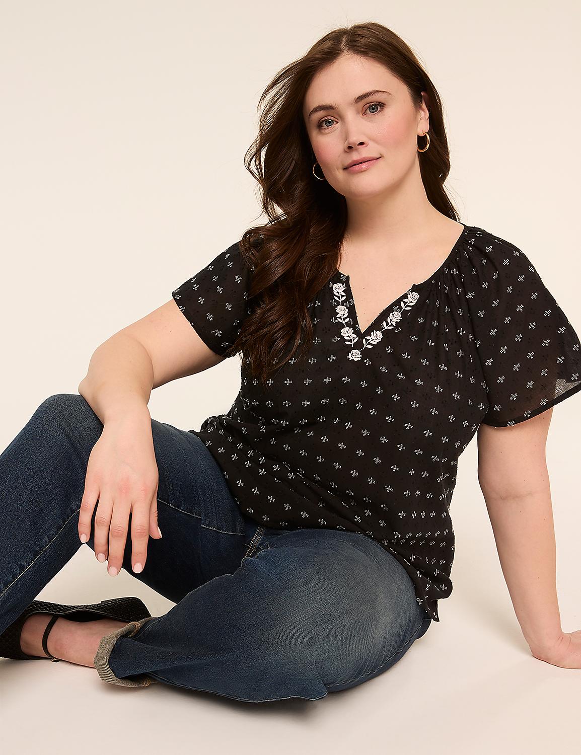 Short-Sleeve Notch-Neck Popover Blouse Product Image 3