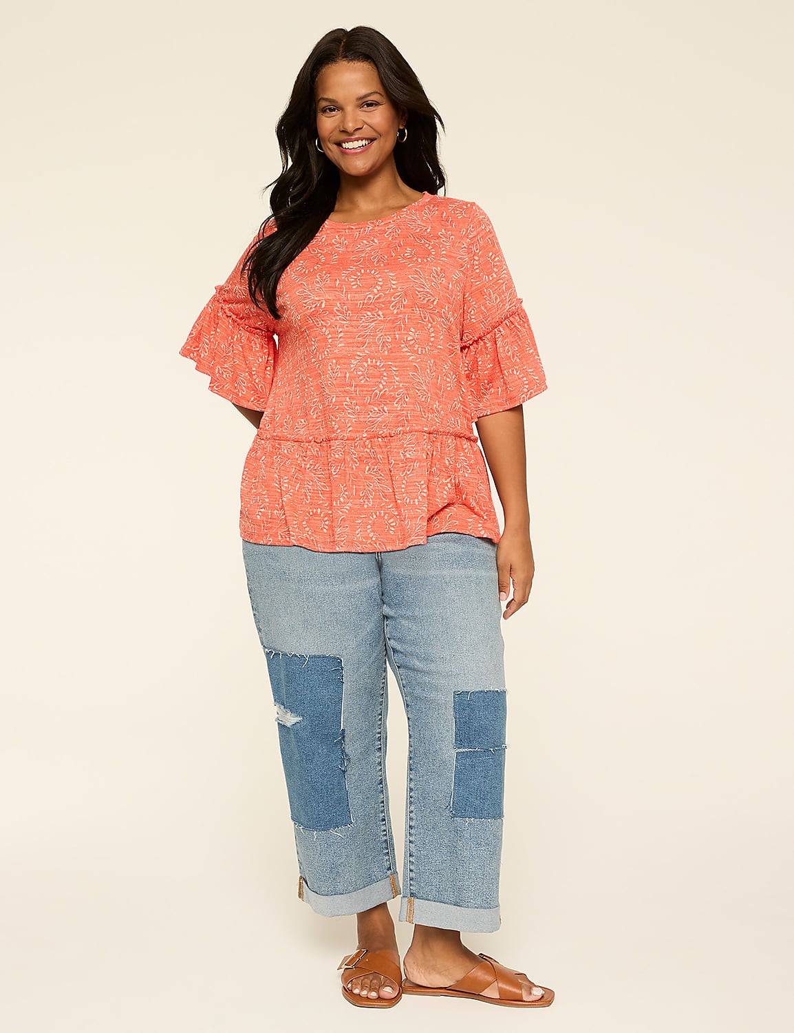 Short-Sleeve Crew-Neck Ruffle Babydoll Top Product Image 3