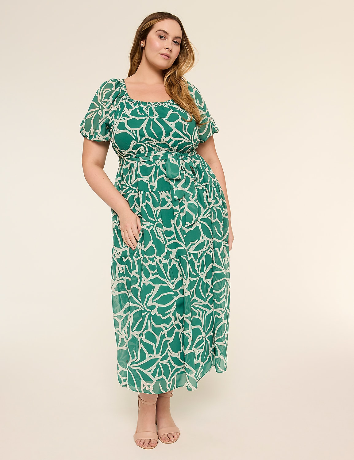 Puff Sleeve Tiered Midi Dress Product Image 1