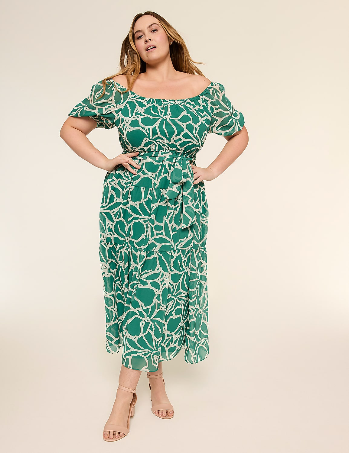 Puff Sleeve Tiered Midi Dress Product Image 4