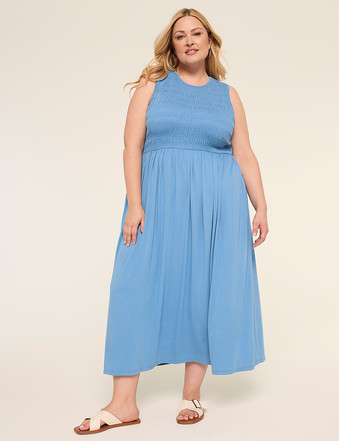 Sleeveless Smocked-Bodice Maxi Dress Product Image 1