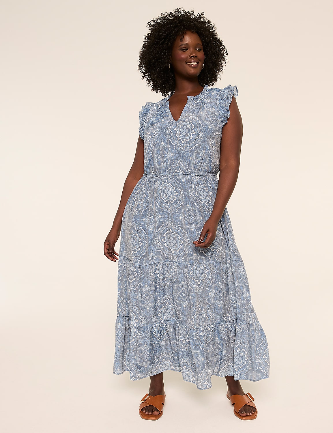 Flutter-Sleeve V-Neck Maxi Dress Product Image 1