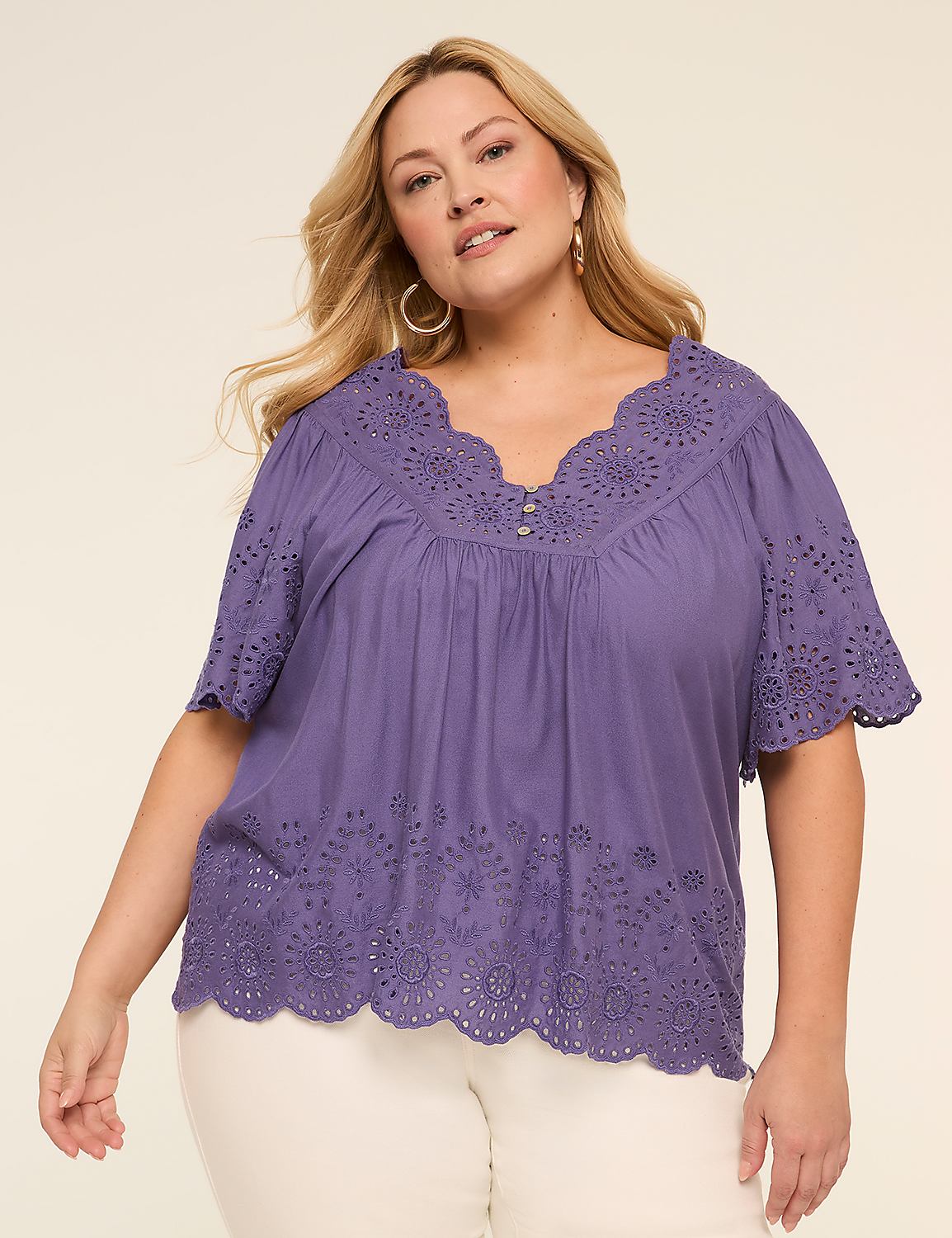 Swing V-Neck Eyelet Blouse Product Image 1