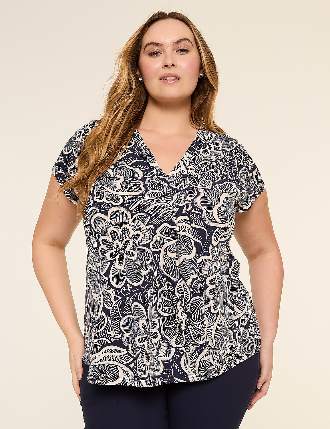 Swing Cap-Sleeve Pleat-Front Top Product Image 1