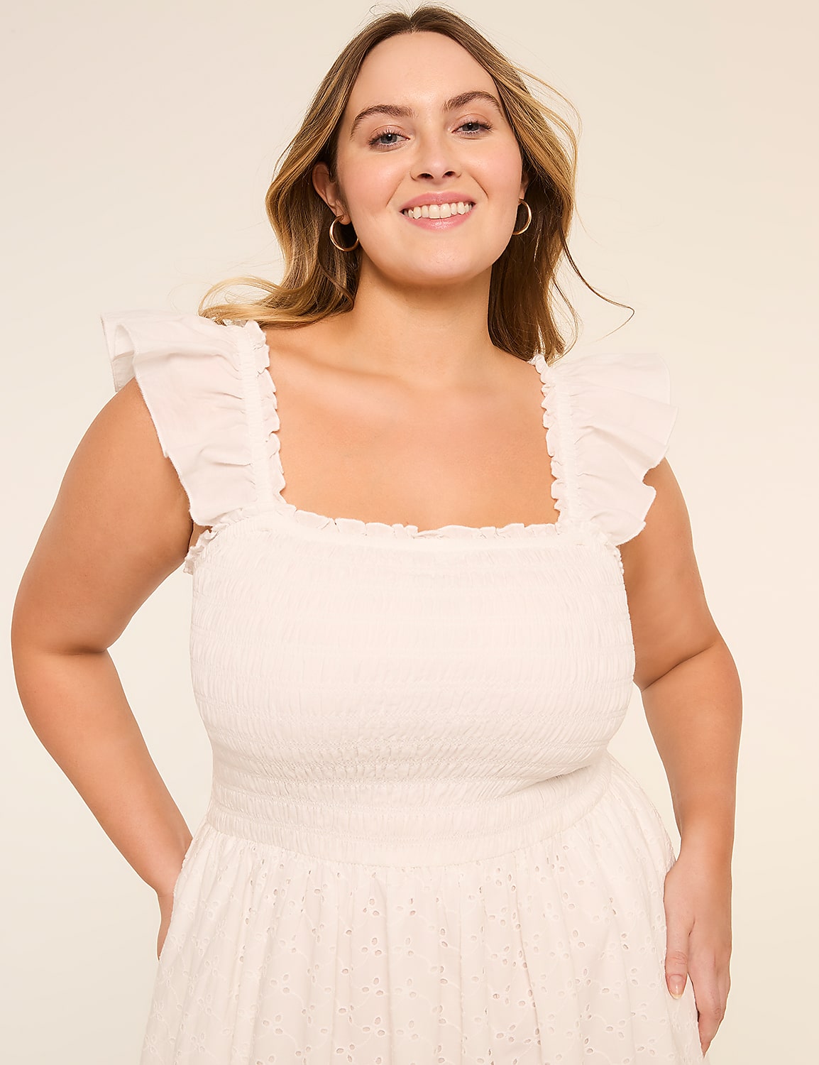 Ruffled Square-Neck Eyelet Maxi Dress Product Image 6