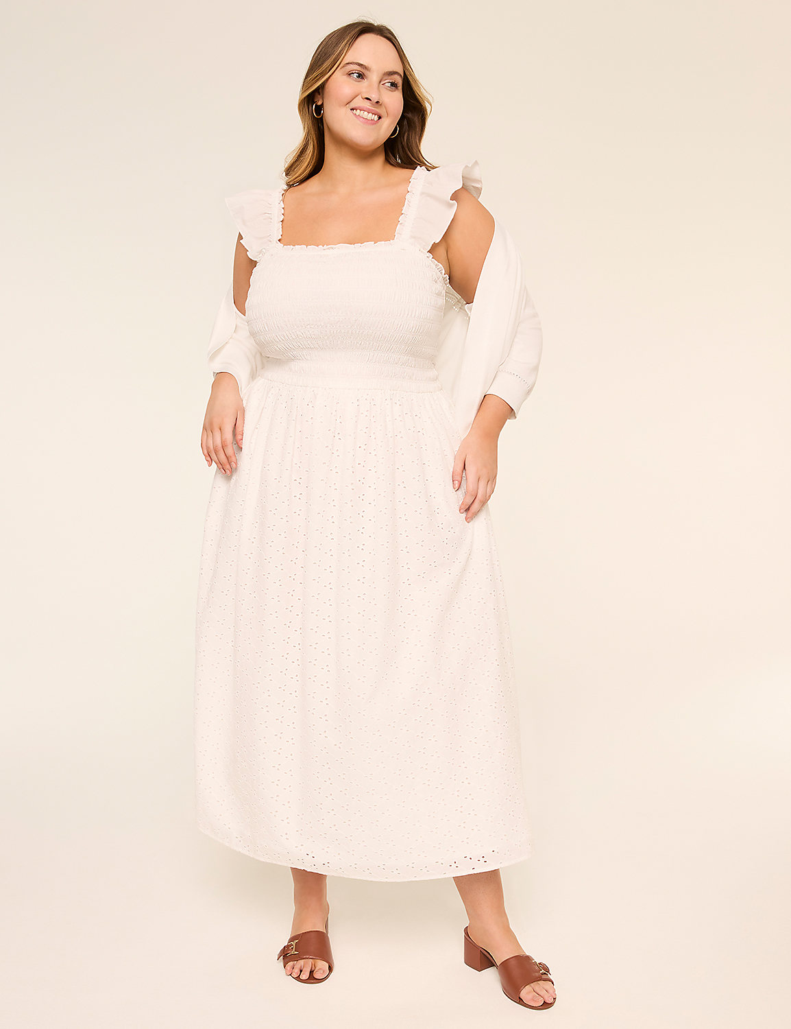 Ruffled Square-Neck Eyelet Maxi Dress Product Image 4