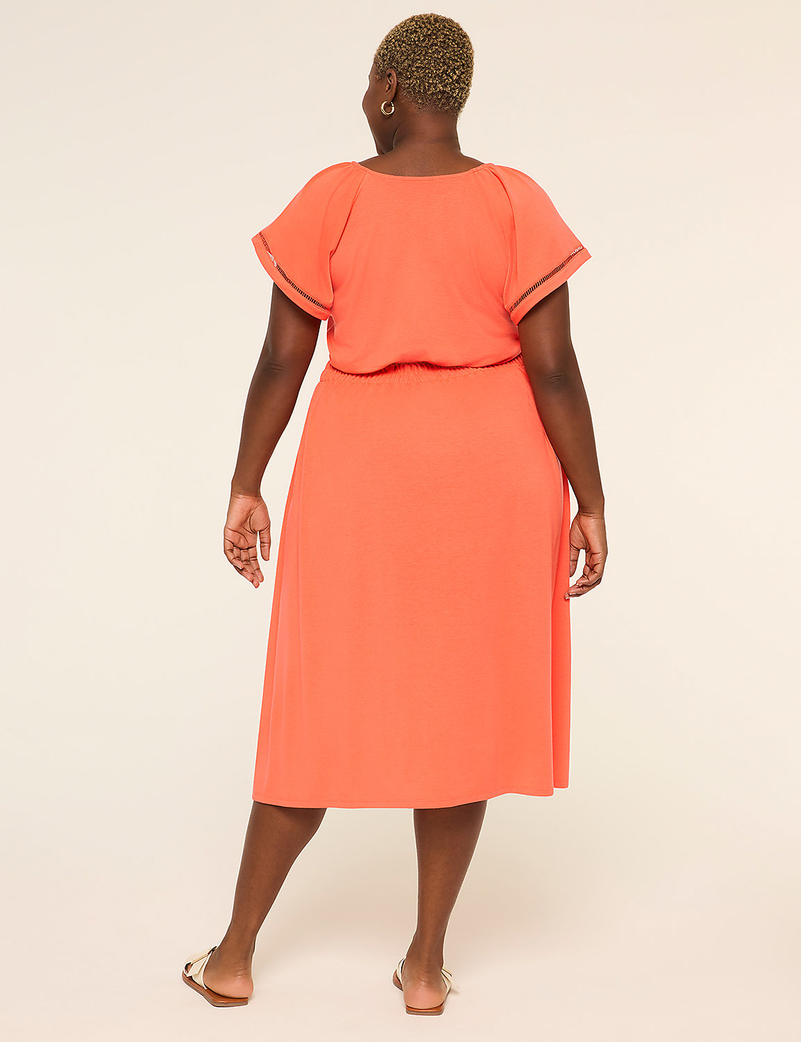 Short-Sleeve V-Neck Smocked Waist Midi Dress Product Image 2