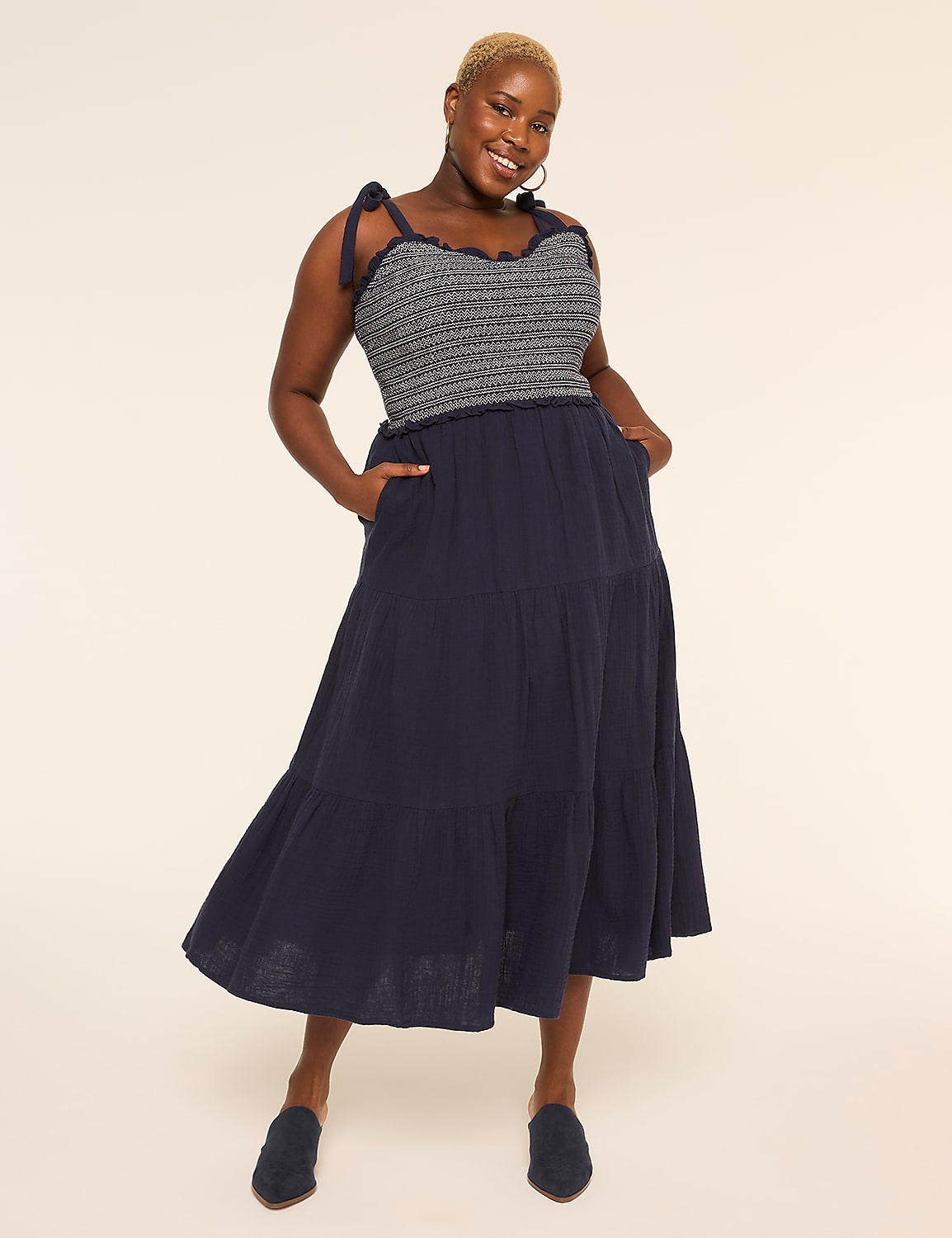 Tie-Strap Smocked-Bodice Maxi Dress Product Image 1