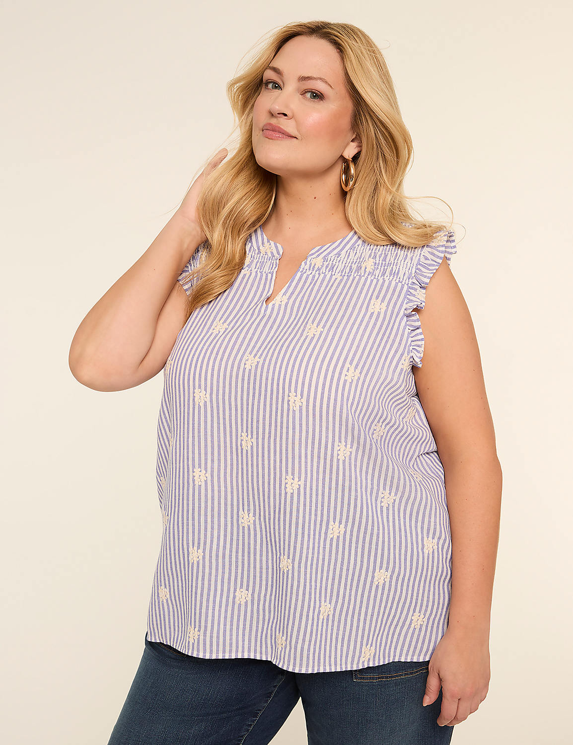 Embroidered Flower Flutter-Sleeve Top Product Image 1