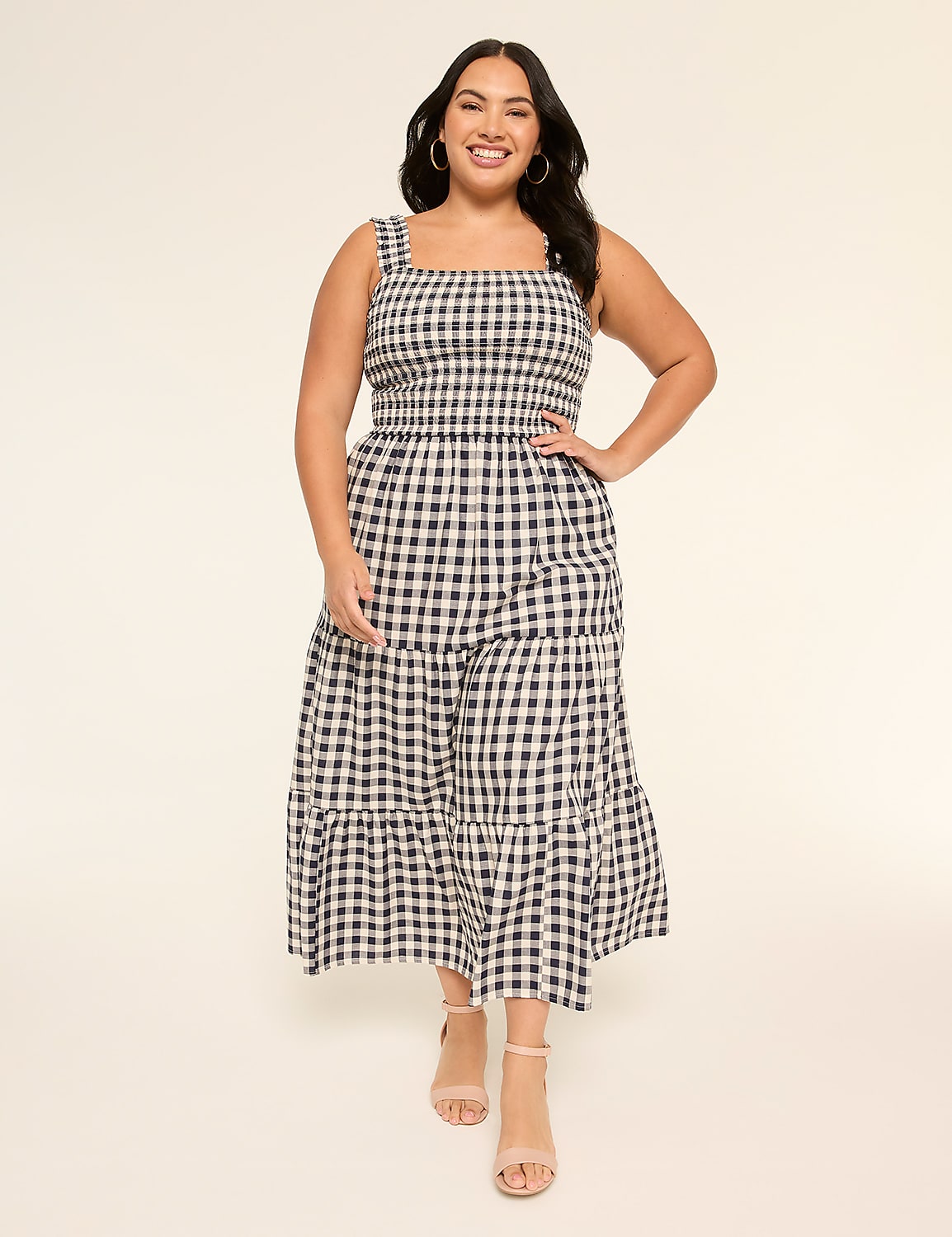 Ruffle-Strap Square-Neck Tiered Midi Dress Product Image 1