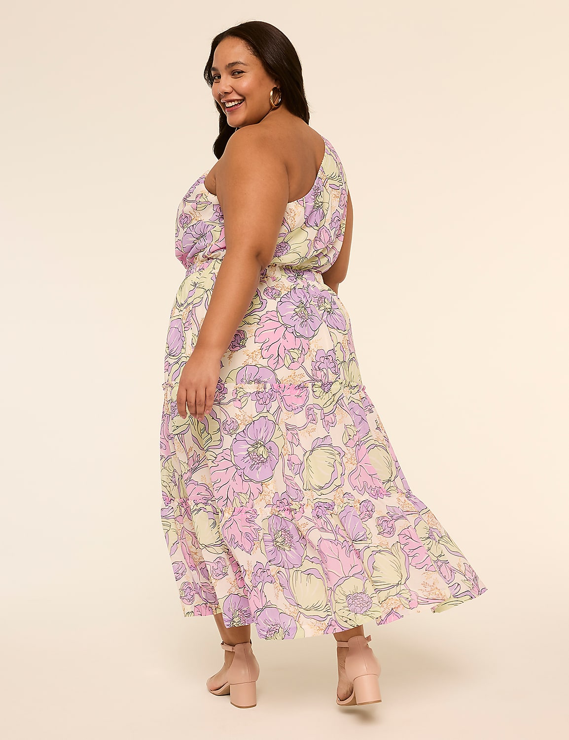 One-Shoulder Tie-Waist Tiered Maxi Dress Product Image 2