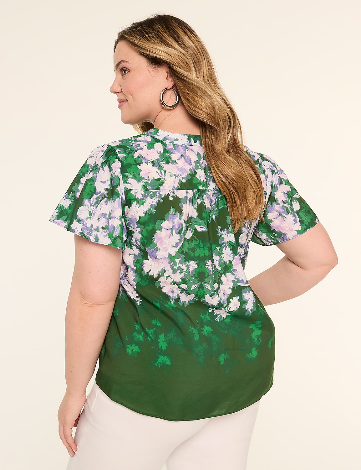 Flutter-Sleeve Split-Neck Popover Blouse Product Image 2