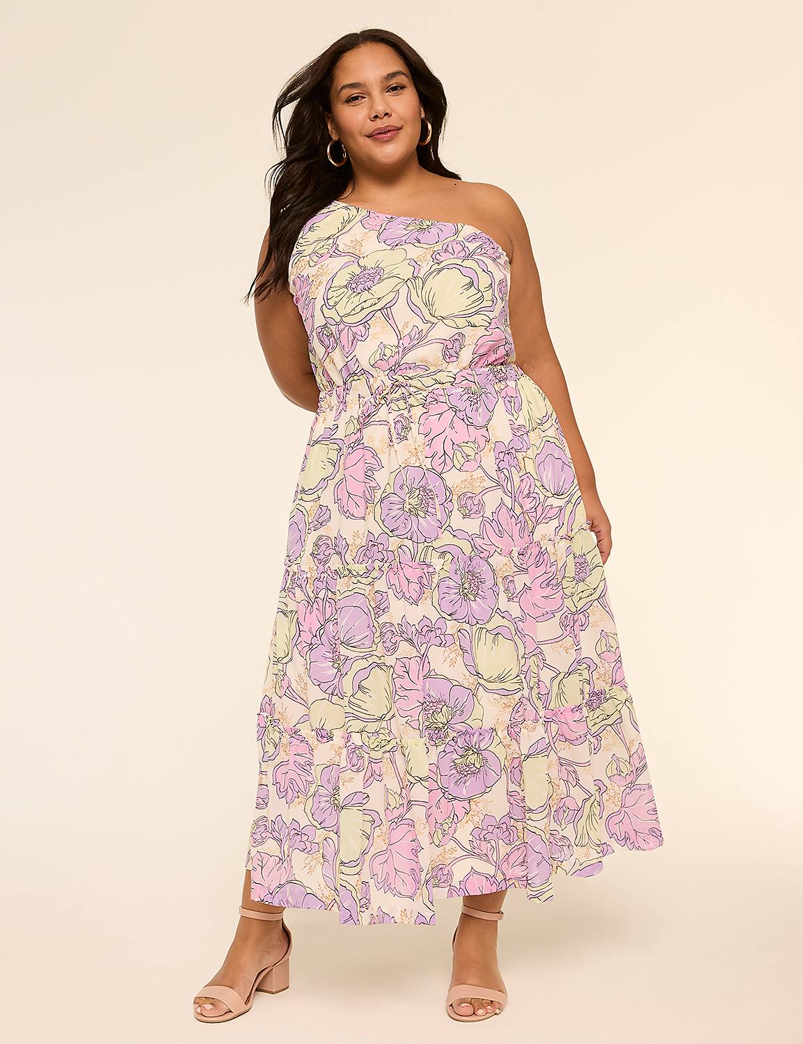One-Shoulder Tie-Waist Tiered Maxi Dress Product Image 1