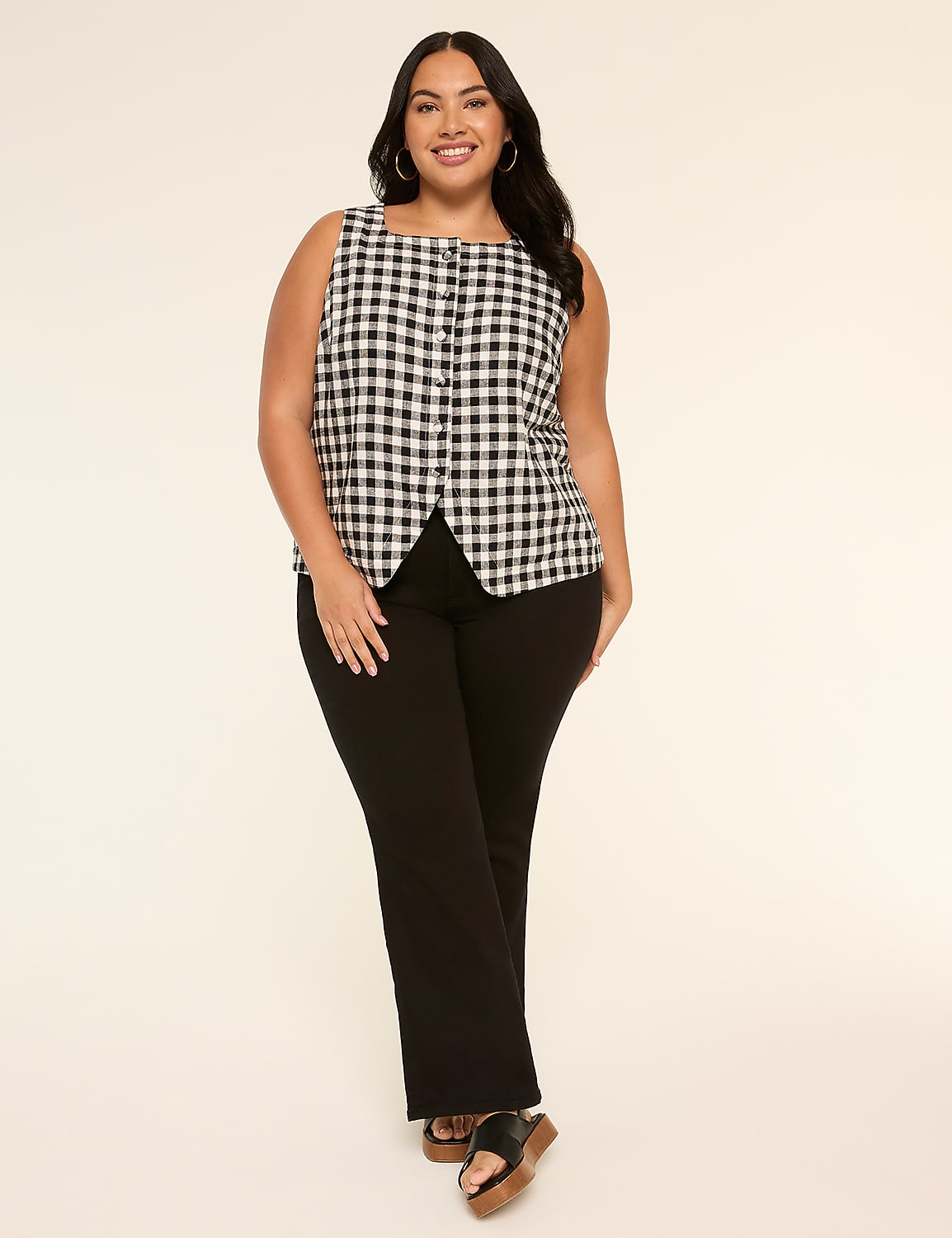 Gingham Tailored Linen-Blend Vest Product Image 3