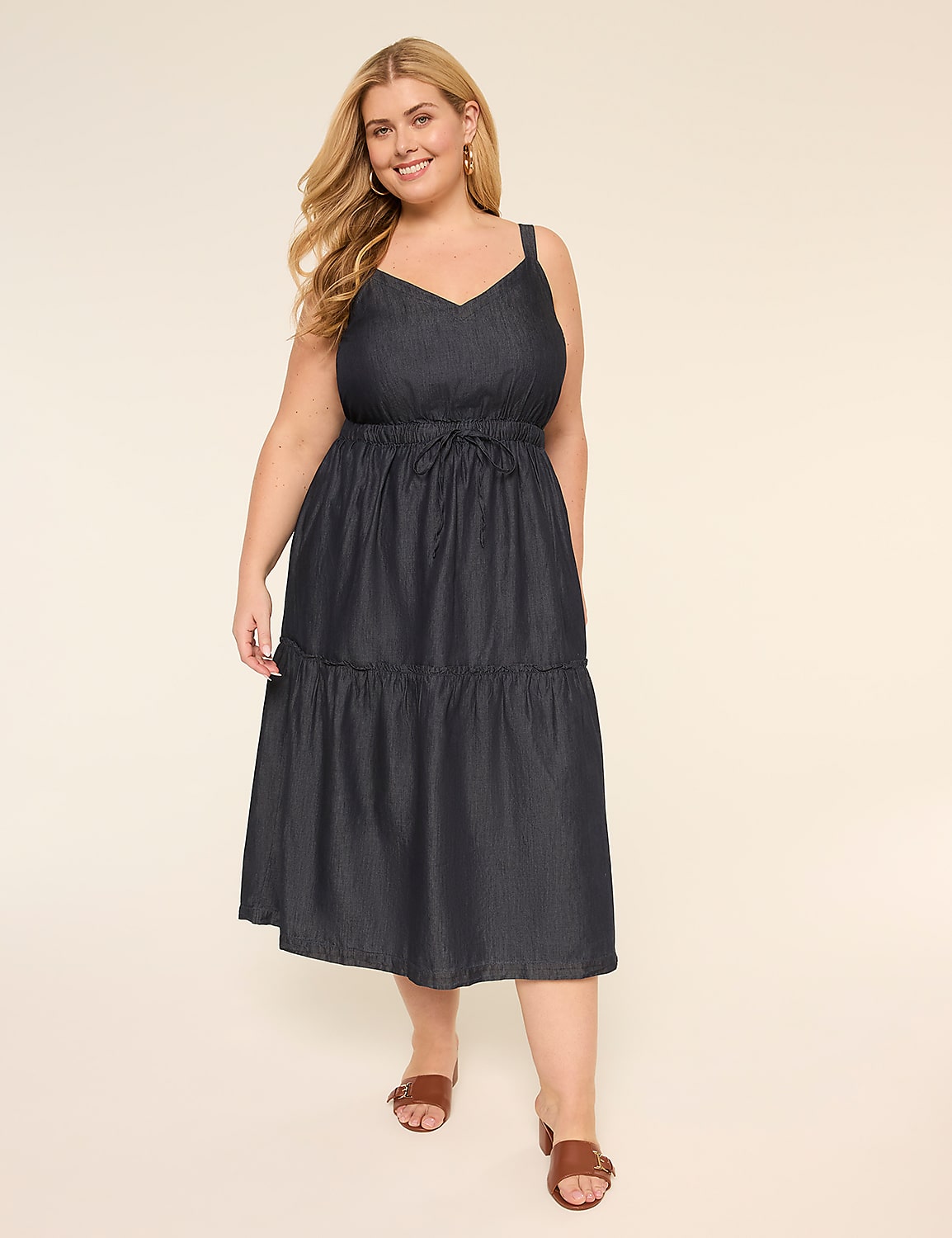 V-Neck Tie-Waist Tiered Maxi Dress Product Image 1