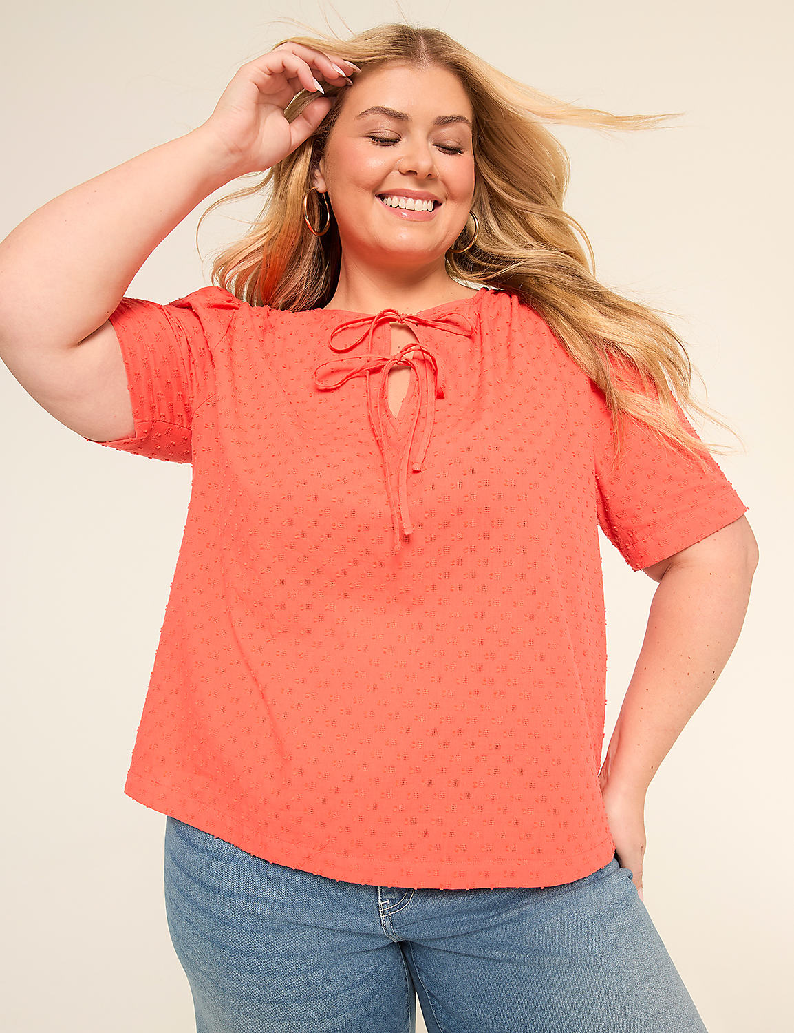 Short-Sleeve Tie-Neck Popover Blouse Product Image 1