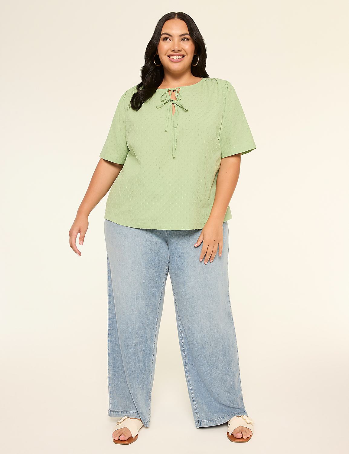 Short-Sleeve Tie-Neck Popover Blouse Product Image 3