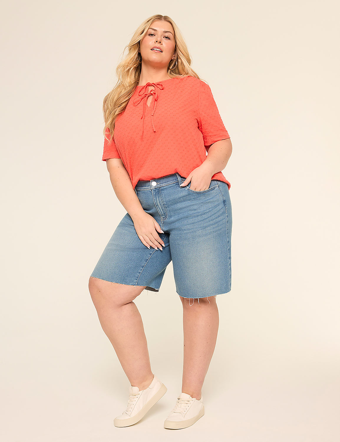 Short-Sleeve Tie-Neck Popover Blouse Product Image 3