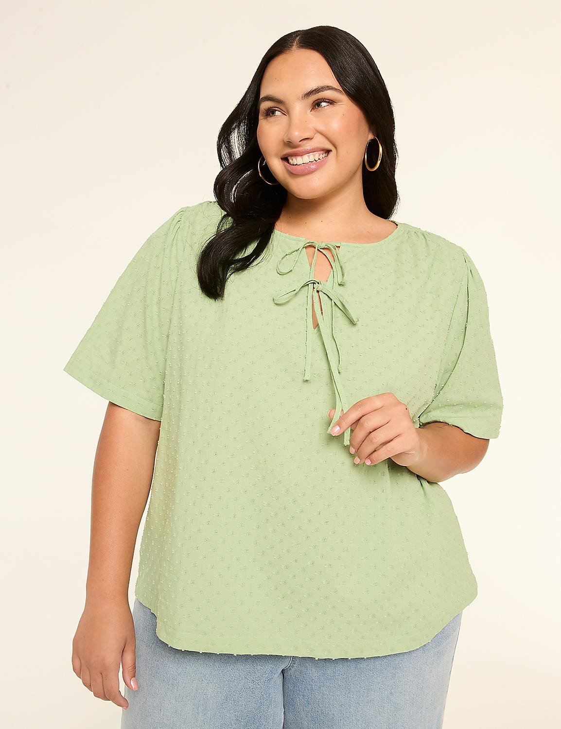Short-Sleeve Tie-Neck Popover Blouse Product Image 1