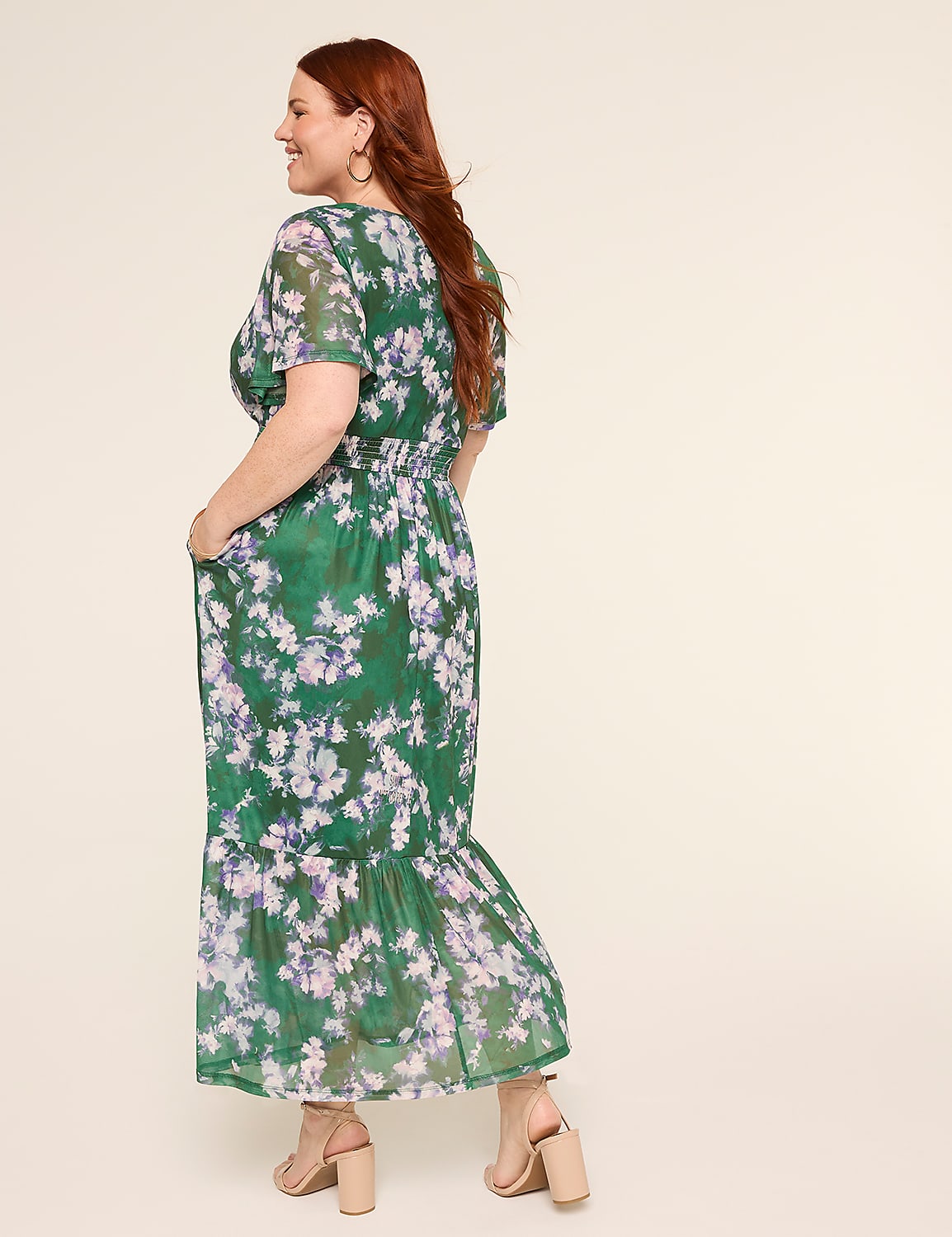 Short-Sleeve V-Neck Smocked Maxi Dress Product Image 2