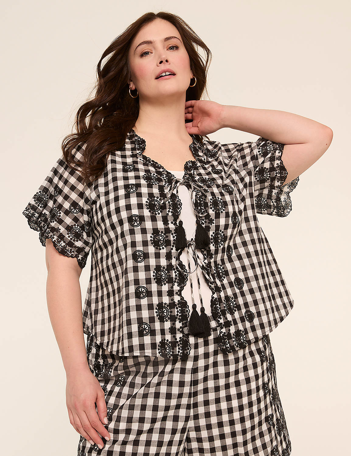 Gingham Tie-Front Top Product Image 1