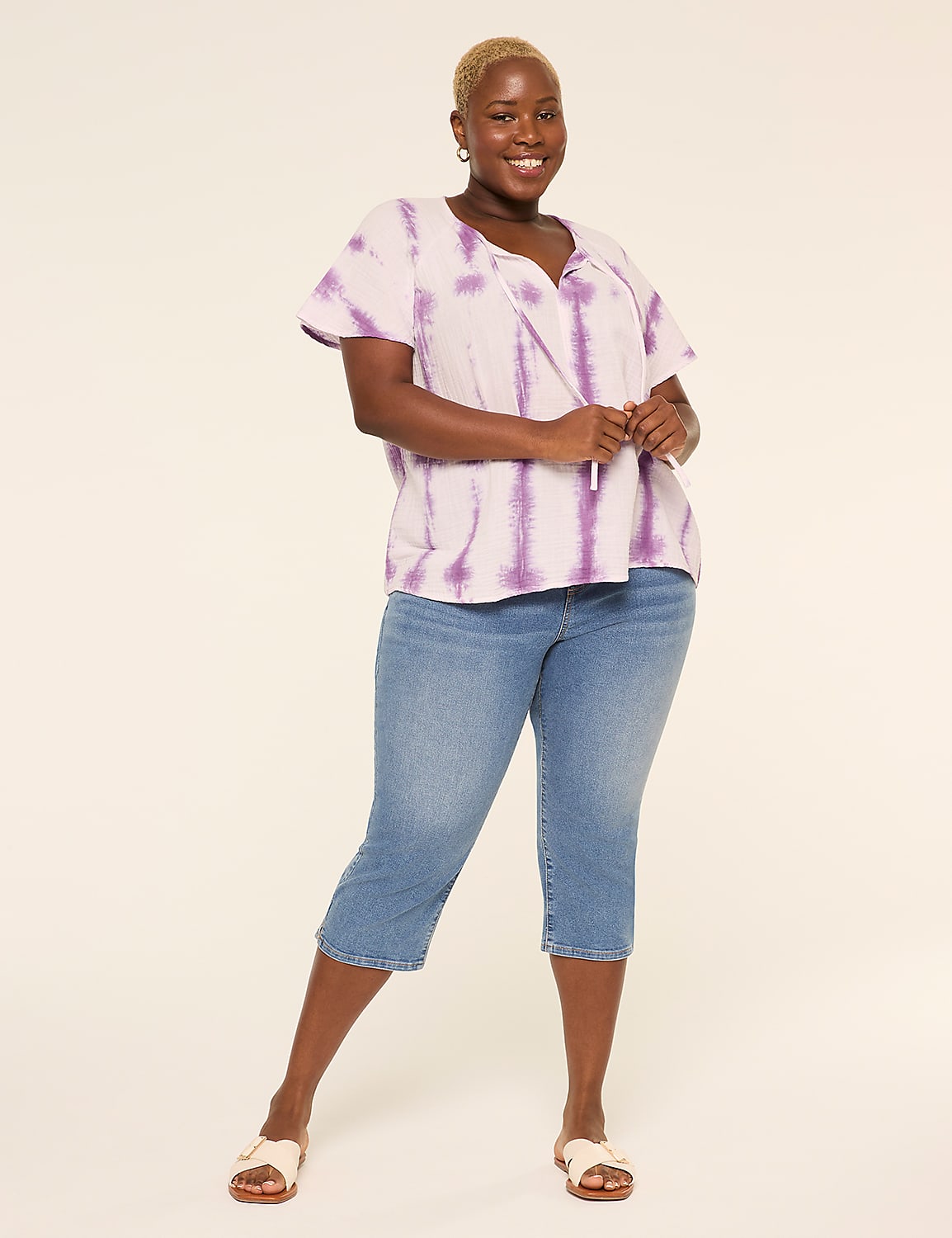 Flutter-Sleeve Split-Neck Popover Top Product Image 3