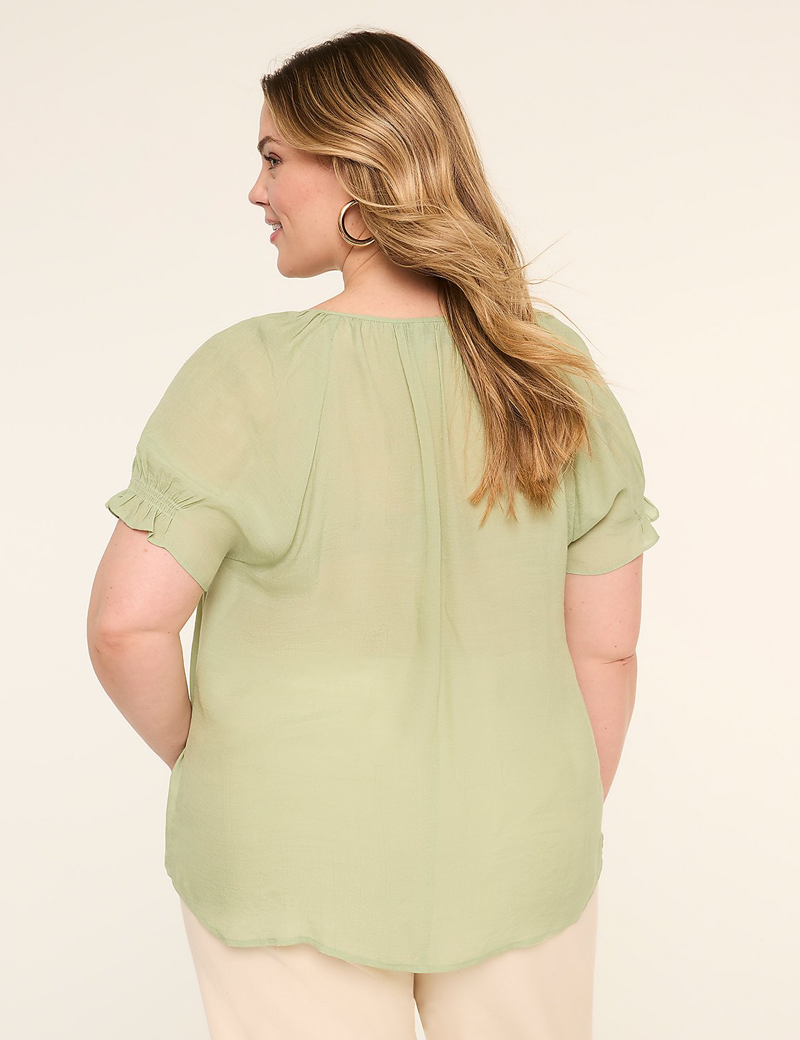 Short-Sleeve Notch-Neck Popover Blouse Product Image 2