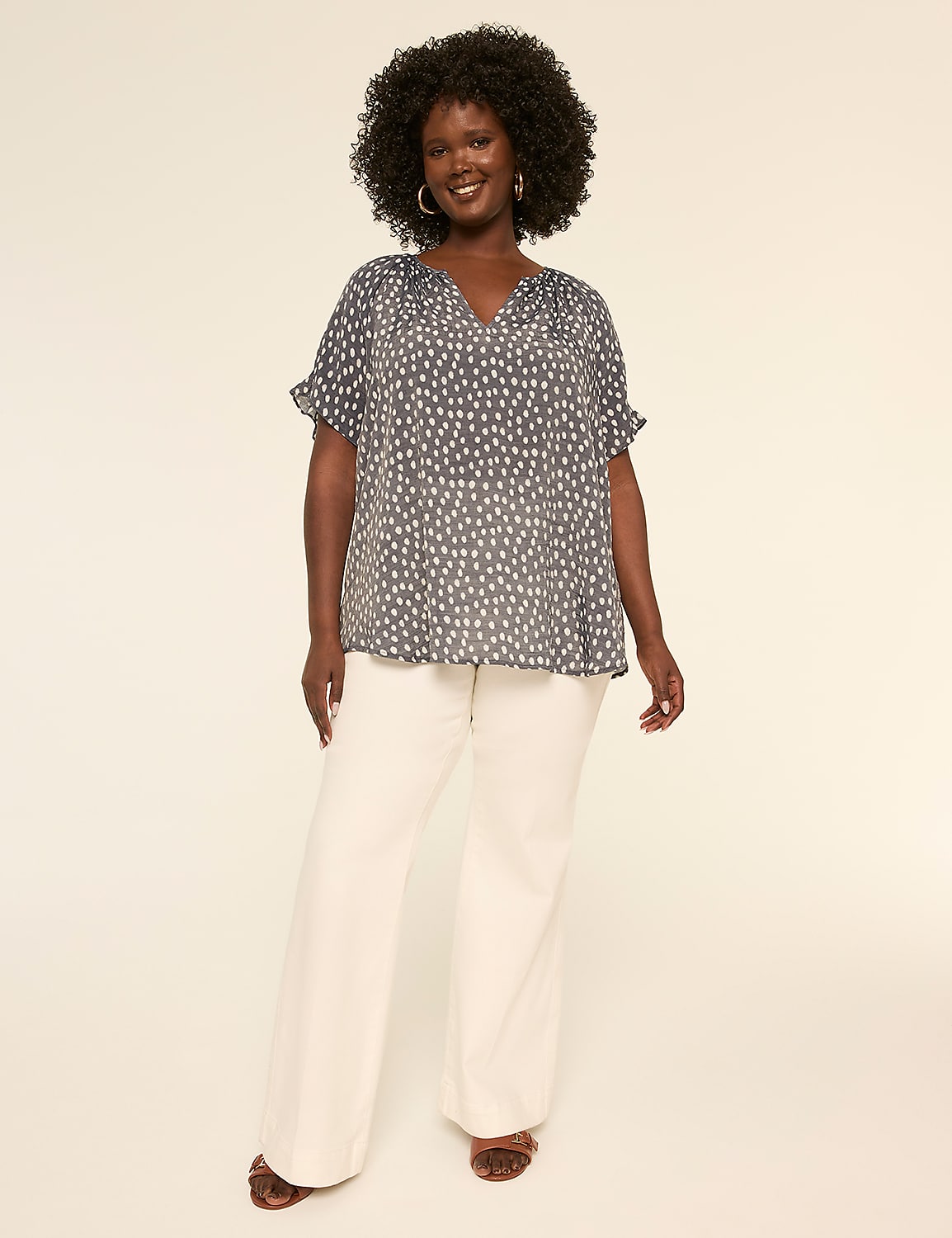 Short-Sleeve Notch-Neck Popover Blouse - thumbnail 3