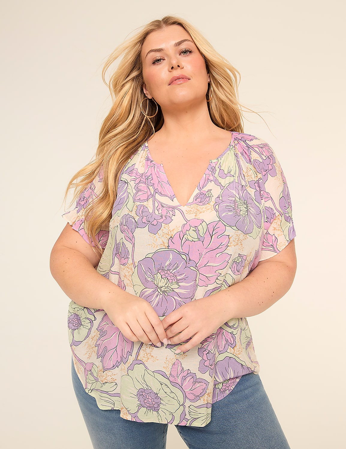 Short-Sleeve Notch-Neck Popover Blouse Product Image 1