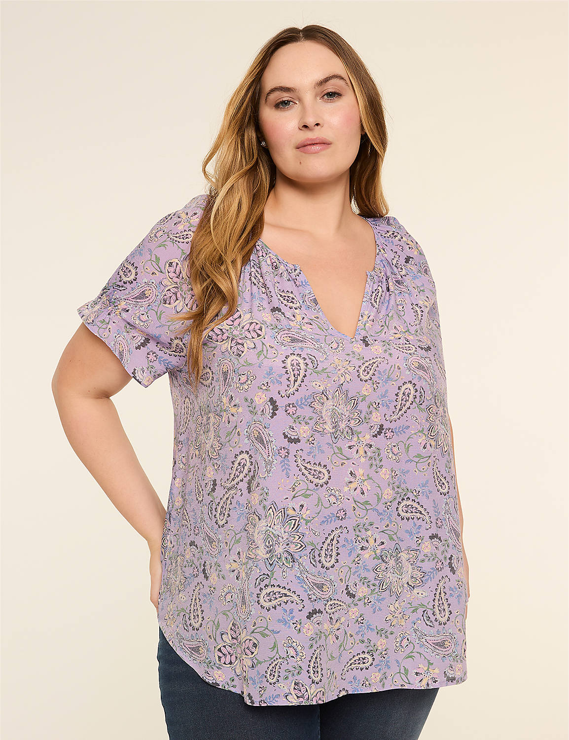 Short-Sleeve Notch-Neck Popover Blouse Product Image 1
