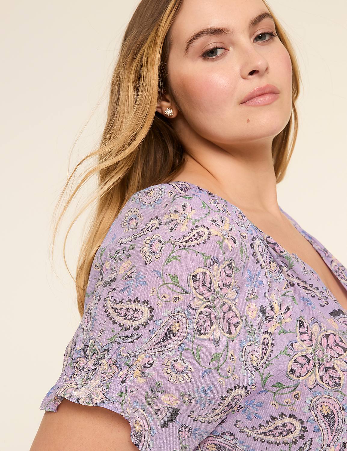 Short-Sleeve Notch-Neck Popover Blouse Product Image 4