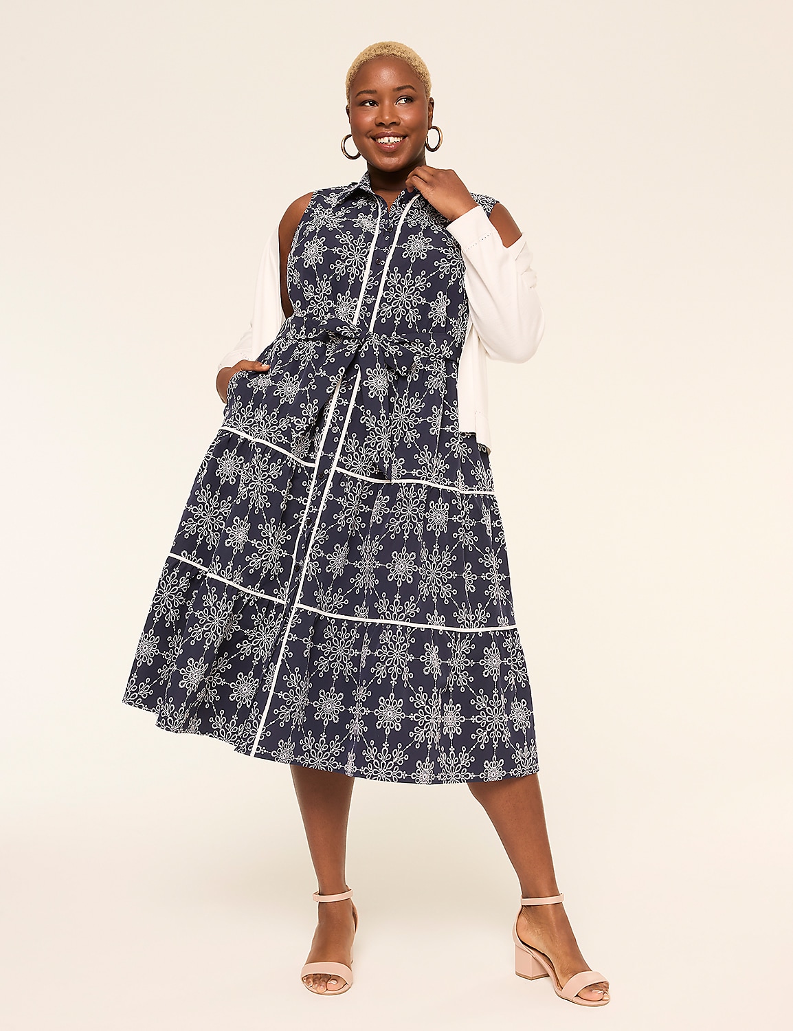Sleeveless Tiered Shirt Dress Product Image 1