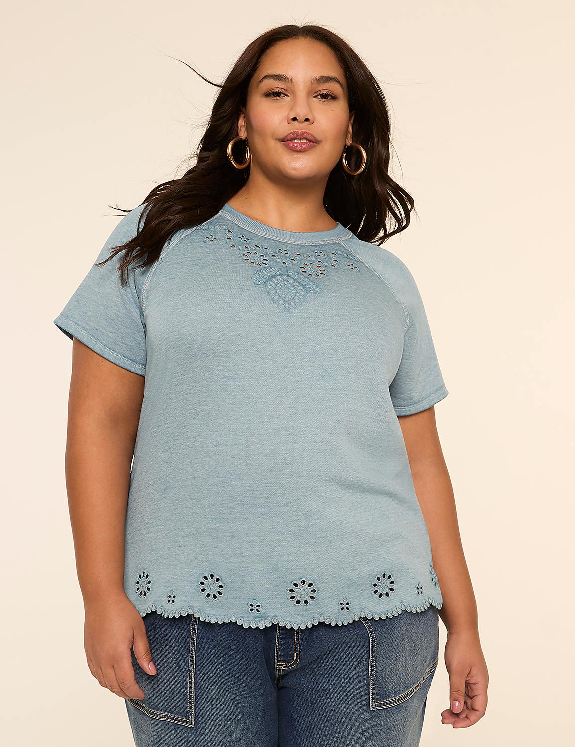 Embroidered Crew-Neck Top Product Image 1