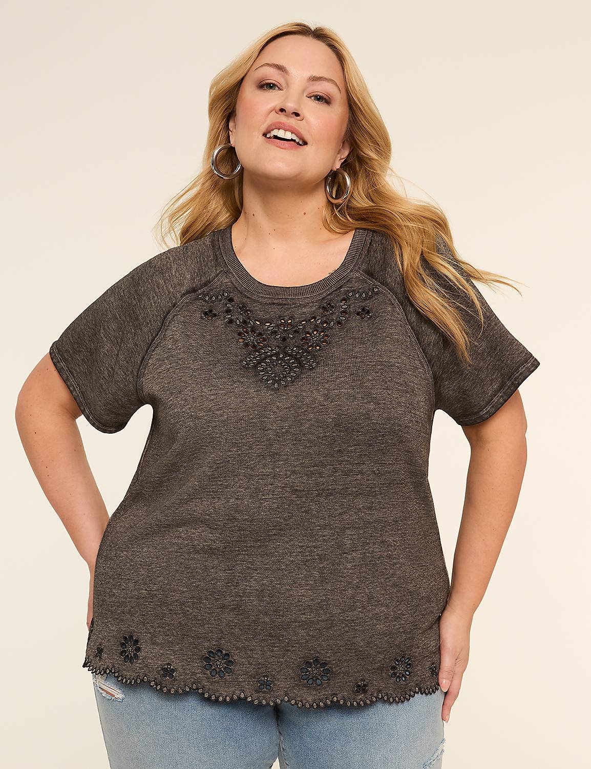 Embroidered Crew-Neck Top Product Image 1