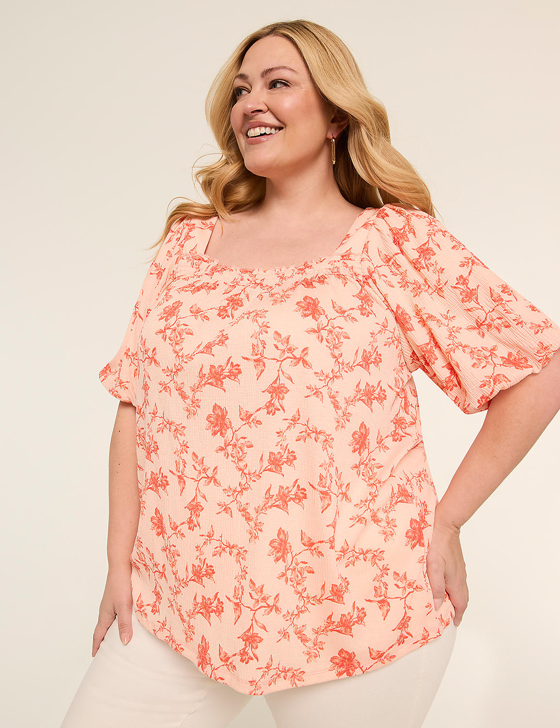 Gauze Bubble-Sleeve Square-Neck Top Product Image 1