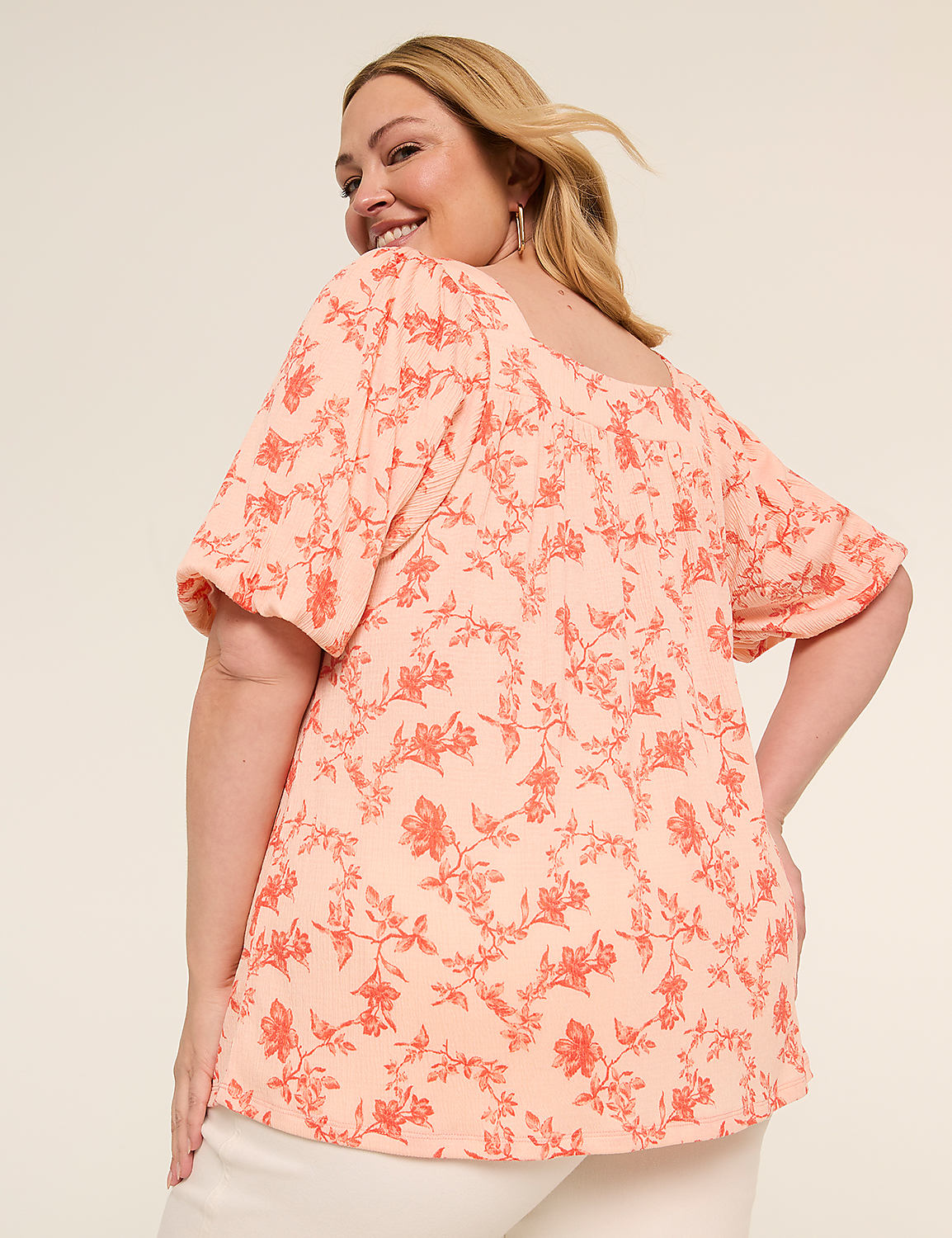 Gauze Bubble-Sleeve Square-Neck Top Product Image 2