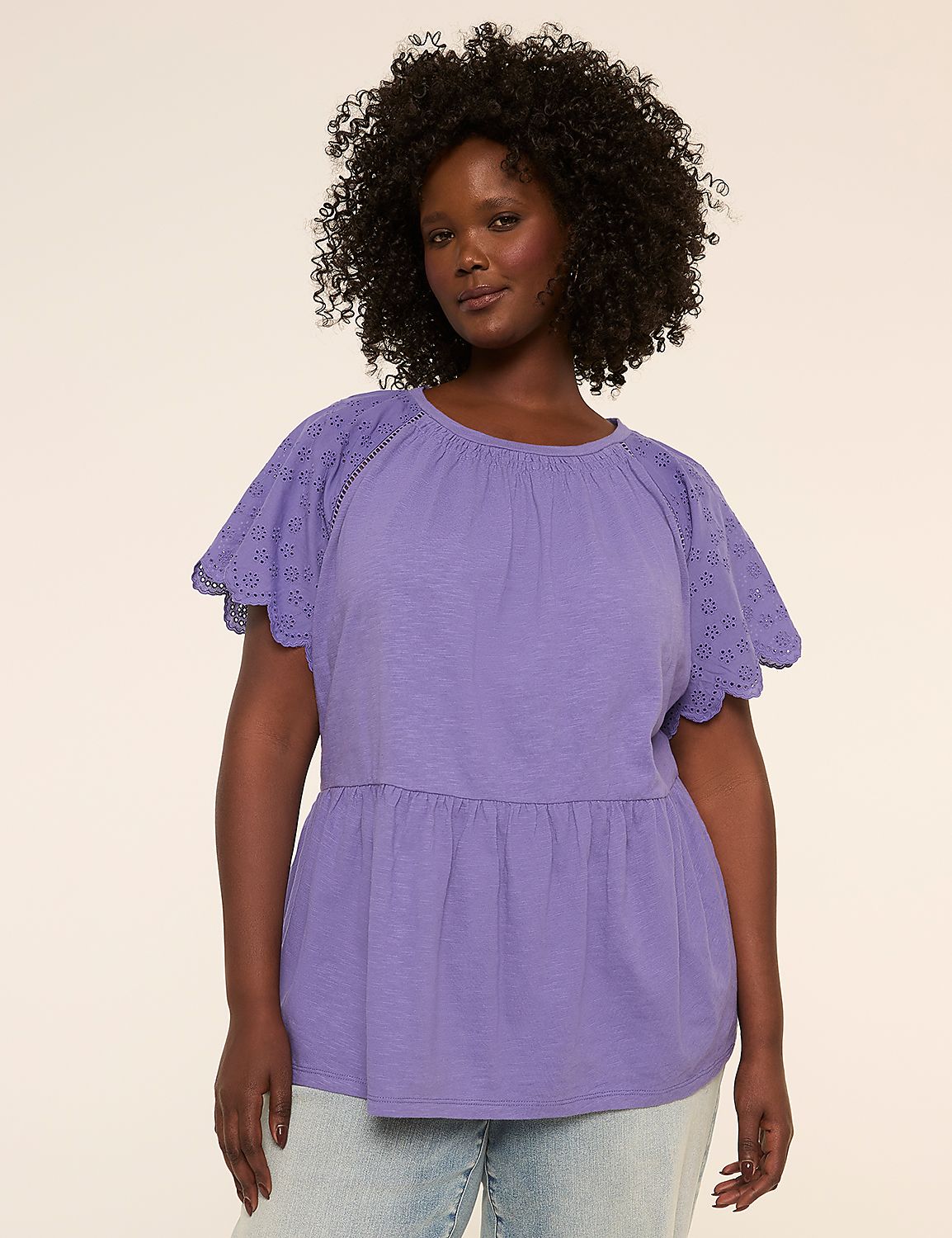Eyelet-Sleeve Peplum Top Product Image 1