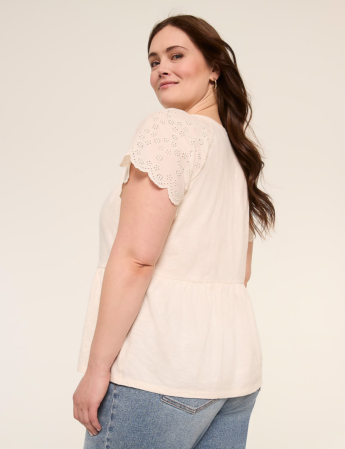Eyelet-Sleeve Peplum Top Product Image 2