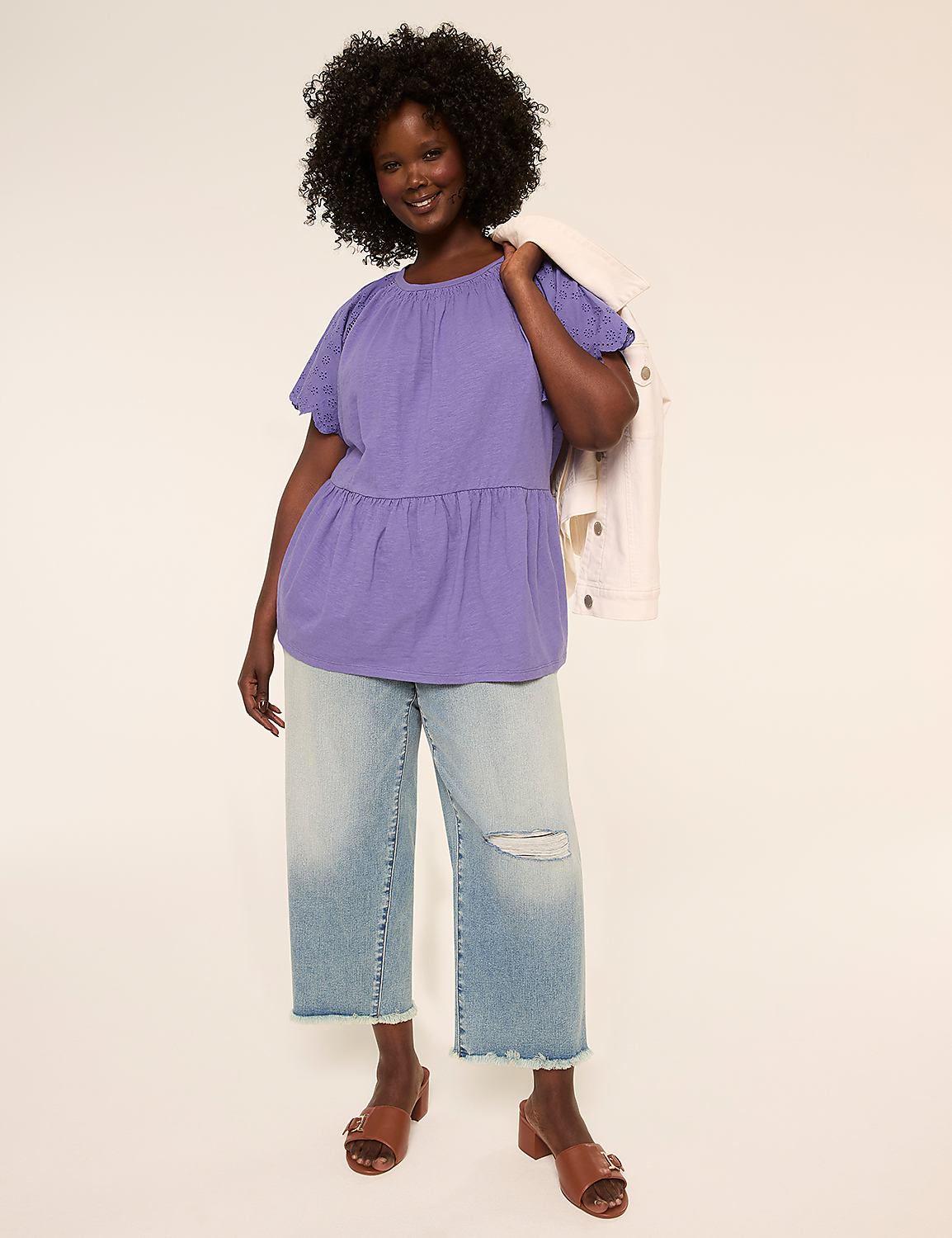 Eyelet-Sleeve Peplum Top Product Image 3