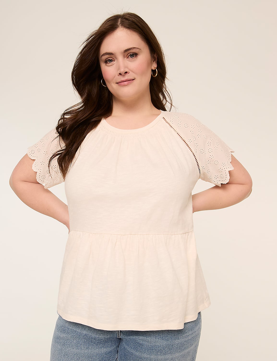Eyelet-Sleeve Peplum Top Product Image 1