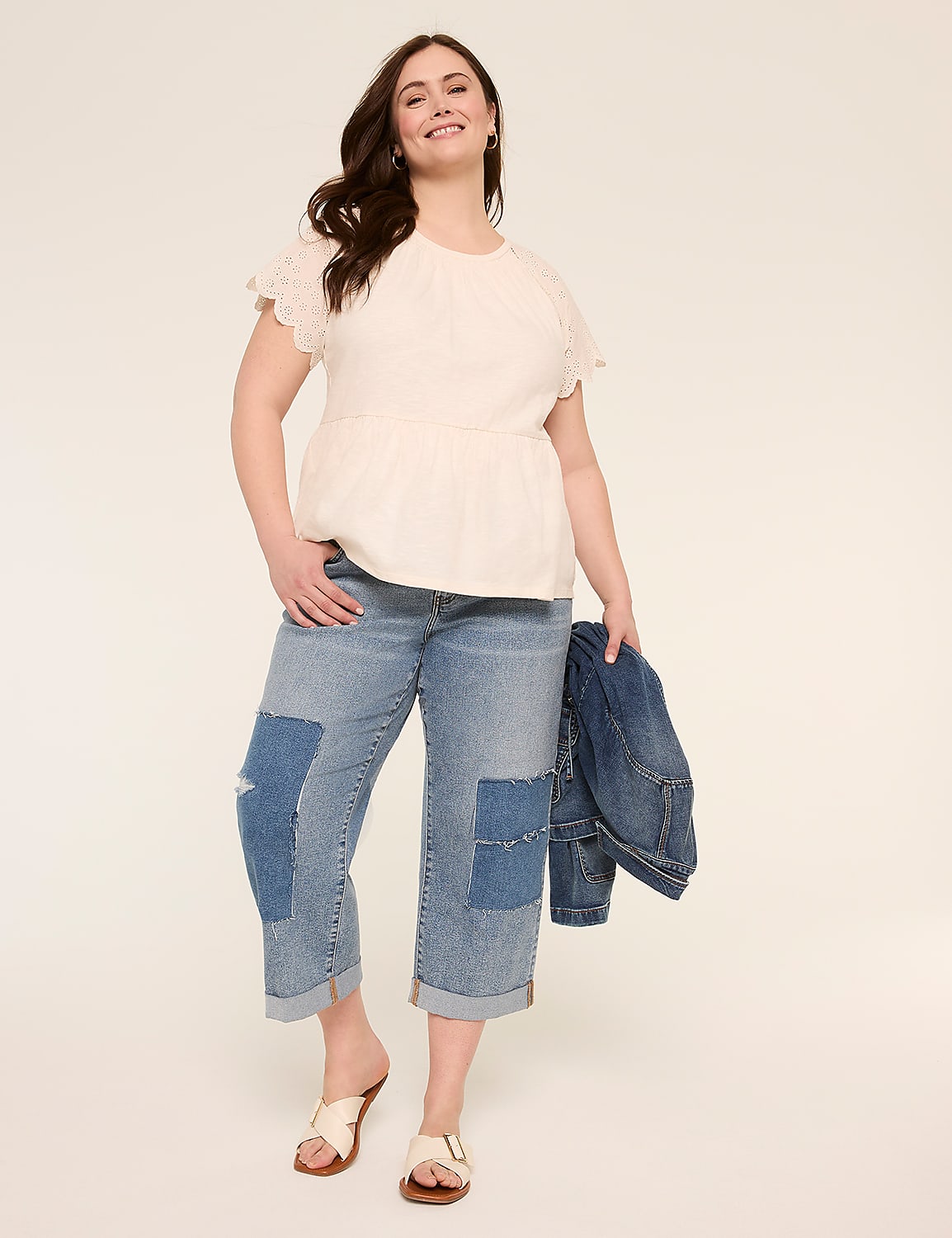 Eyelet-Sleeve Peplum Top Product Image 3