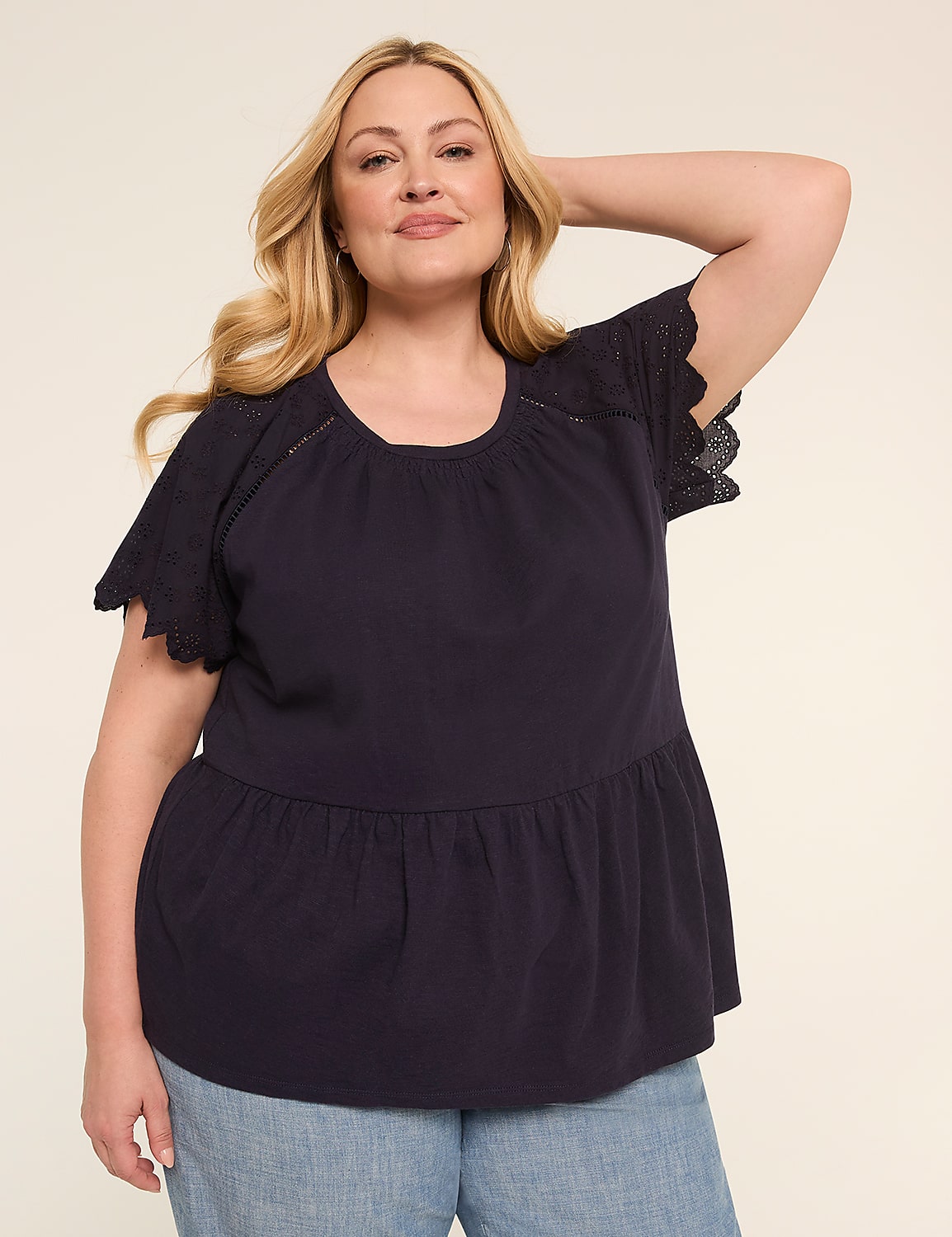 Eyelet-Sleeve Peplum Top Product Image 1