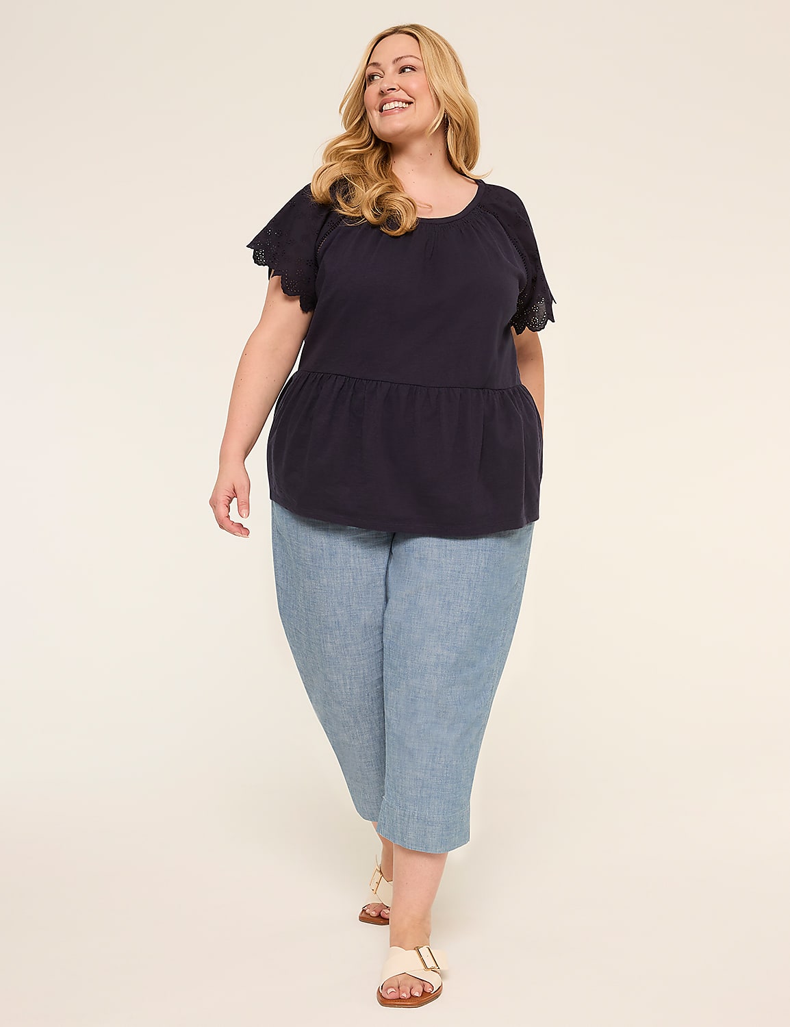 Eyelet-Sleeve Peplum Top Product Image 3
